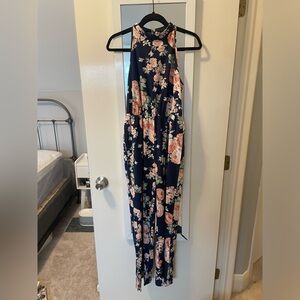 SHEIN blue floral high-neck jumpsuit